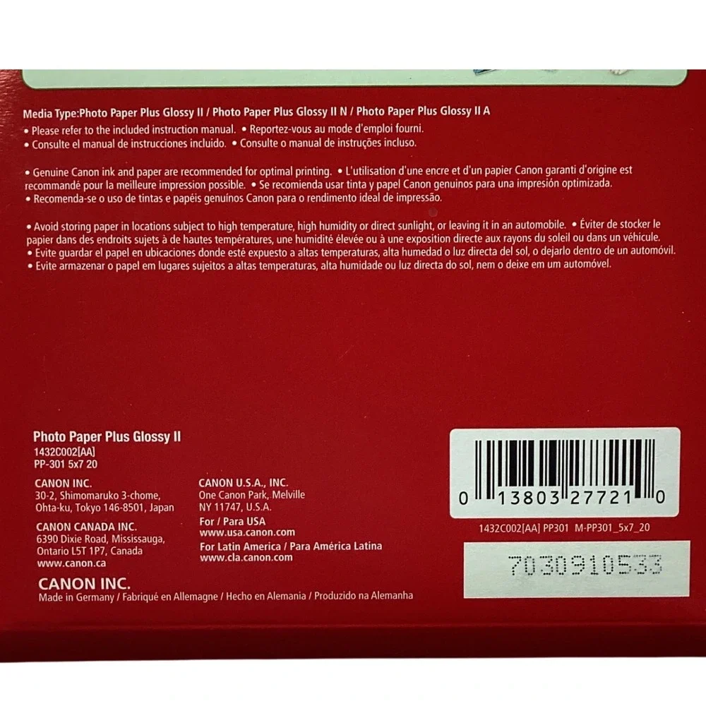 Canon Photo Paper Plus Glossy II 5x7 40 Sheets Total PP-201 PP-301 Bundle
